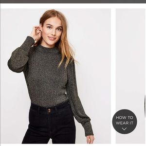LOFT NWT Shimmer Ribbed mock neck top